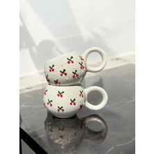 BB Design El Yapımı Kiraz Desenli 2'li Seramik Kupa
