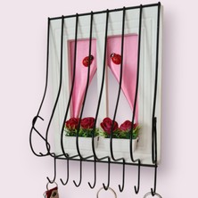 Royal Hediyelik 21X16CM Dekoratif Ahşap Pencere Modelli, Çiçek Saksılı, Uğur Böcekli, Duvar Anahtarlığı