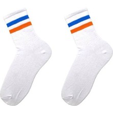 Turuncu Mavi Çizgili Tenis Çorap