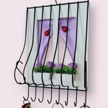 Royal Hediyelik 21X16CM Dekoratif Ahşap Pencere Modelli, Çiçek Saksılı, Uğur Böcekli, Duvar Anahtarlığı