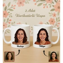 Bk Gift Kişiye Özel Anne&çocuk Karikatürlü 2'li Beyaz Kupa Bardak -1, Anneye Hediye Anneler Günü Hediyesi, Arkadaşa Hediye, Sevgiliye Hediye