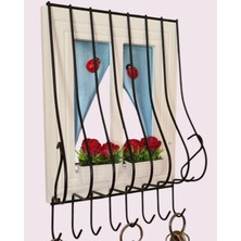 Royal Hediyelik 21X16CM Dekoratif Ahşap Pencere Modelli, Çiçek Saksılı, Uğur Böcekli, Duvar Anahtarlığı