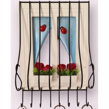 Royal Hediyelik 21X16CM Dekoratif Ahşap Pencere Modelli, Çiçek Saksılı, Uğur Böcekli, Duvar Anahtarlığı