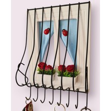 Royal Hediyelik 21X16CM Dekoratif Ahşap Pencere Modelli, Çiçek Saksılı, Uğur Böcekli, Duvar Anahtarlığı