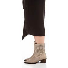 8013 Kadın Hakiki Deri Yandan Tokalı  Yazlık Bot Taş Rengi