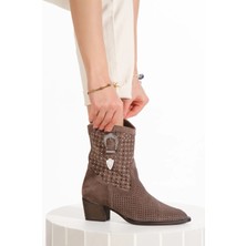 İnyola Shoes 8013 Kadın Hakiki Deri Yandan Tokalı  Yazlık Bot Taş Rengi