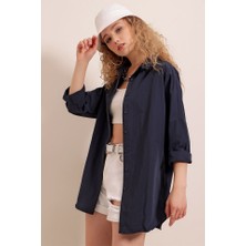 Seyam 3900 Oversize Uzun Basic Gömlek - Lacivert
