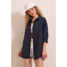 Seyam 3900 Oversize Uzun Basic Gömlek - Lacivert