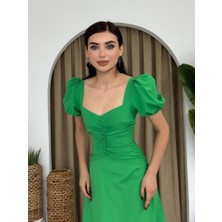 Seyam Kare Yaka Düğmeli Elbise