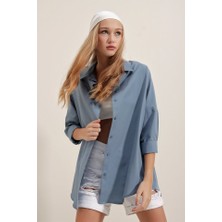 Seyam 3900 Oversize Uzun Basic Gömlek - Indigo