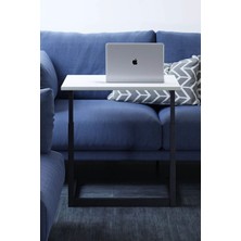 Modern Metal Ayaklı Yükseklik Ayarlı Laptop Sehpası - C Tasarım Yan Sehpa - 70 x 40  cm  - Ahşap Üst Tabla