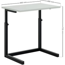 Modern Metal Ayaklı Yükseklik Ayarlı Laptop Sehpası - C Tasarım Yan Sehpa - 70 x 40  cm  - Ahşap Üst Tabla