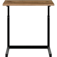 Modern Metal Ayaklı Yükseklik Ayarlı Laptop Sehpası - C Tasarım Yan Sehpa - 70 x 40  cm  - Ahşap Üst Tabla