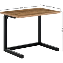 Modern Metal Ayaklı Yükseklik Ayarlı Laptop Sehpası - C Tasarım Yan Sehpa - 70 x 40  cm  - Ahşap Üst Tabla