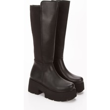 Kadın Siyah Cilt Kalın Tabanlı Fermuarlı ÇIZME7023