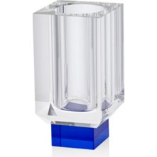 Smooth Mavi Tabanlı Minik Vazo 6X6X12CM Kristal Cam Şeffaf Saksı Bitkilik Dekoratif 1 Adet