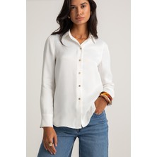 Beyaz Saten Smart Casual Gömlek