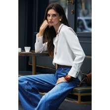 Beyaz Saten Smart Casual Gömlek