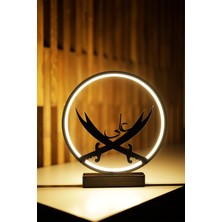 Zülfikar Kılıcı Metal LED Masa Lambası Çift Kılıç ve Ali Yazılı Dekoratif Işıklı Gece Lambası