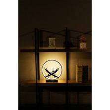 Zülfikar Kılıcı Metal LED Masa Lambası Çift Kılıç ve Ali Yazılı Dekoratif Işıklı Gece Lambası