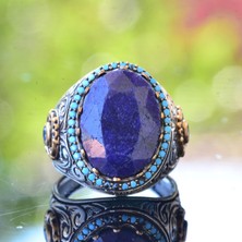 Gerçek Doğal Mavi Safir Taşlı Yüzük, 925 Ayar Gümüş Yüzük, 12.20 Karat, Özel Yüzük