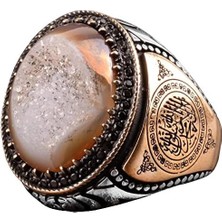 Gerçek Doğal Druzy Kuvars Taşı Yüzük, Islami Yüzük, Sterlin Gümüş Yüzük