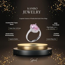 925 Ayar Gümüş Kadın Yüzük - Şık Oval Kesim Taş Yüzük - Yapay Taş El Yapımı Yüzük (Yapay Pembe Topaz)
