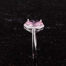 925 Ayar Gümüş Kadın Yüzük - Şık Oval Kesim Taş Yüzük - Yapay Taş El Yapımı Yüzük (Yapay Pembe Topaz)