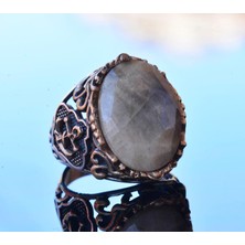 Gerçek Doğal Safir Taş Yüzük, Denizci Yüzüğü, 14.25 Karat, Çapa Yüzüğü, Gümüş Sterling