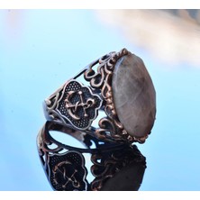 Gerçek Doğal Safir Taş Yüzük, Denizci Yüzüğü, 14.25 Karat, Çapa Yüzüğü, Gümüş Sterling