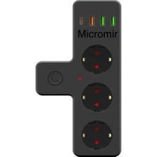Termal Akım Korumalı 3'lü Duvar Tipi Priz Priz 3 x Usb, 1 x Type-C 20W Pd Giriş - Ftr-12