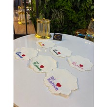 Kokteyl Peçetesi, "bi Kahve" Yazılı Çok Renkli Kahve Tepsisi Peçeteliği, 6'lı Sunumluk Peçete