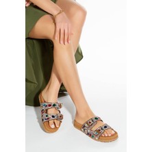 İnyola Shoes Kadın Hakiki Süet Deri Taş Detaylı Terlik 6305 Bej