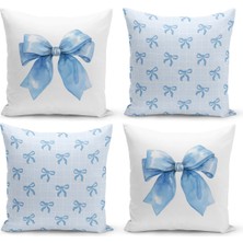 Fiyonklu Kiraz Serisi Çift Tarafı Dijital Baskılı  4'lü Kırlent Kılıfı Seti (Cherry With Bow)