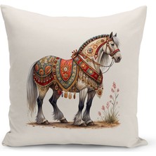 Klasik At Serisi Çift Tarafı Dijital Baskılı Kırlent Kılıfı (Horse)