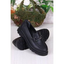 Fort 35824 Siyah Cilt Toka Detaylı Rahat Loafer Kadın Ayakkabı