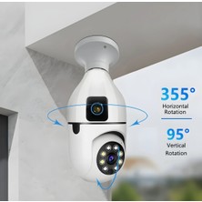 Çift Lensli Wi-Fi  Ampul Smart Güvenlik Kamerası 1080PFULL Hd