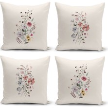 Flower Bahar Serisi Çift Tarafı Dijital Baskılı  4'lü Kırlent Kılıfı Seti (Spring)