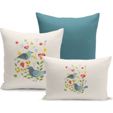 Flower Bahar Serisi Çift Tarafı Dijital Baskılı  3'lü Kırlent Kılıfı Seti (Spring)