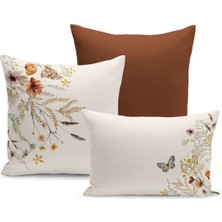 Flower Bahar Serisi Çift Tarafı Dijital Baskılı  3'lü Kırlent Kılıfı Seti (Spring)