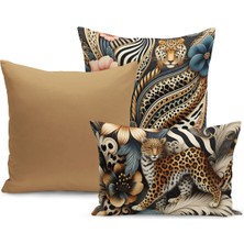 Klasik Leopar Serisi Çift Tarafı Dijital Baskılı  3'lü Kırlent Kılıfı Seti (Leopard)