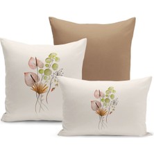 Flower Bahar Serisi Çift Tarafı Dijital Baskılı  3'lü Kırlent Kılıfı Seti (Spring)