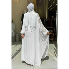 Taş Detay Pelerinli Elbise Takım 3939 Ekru