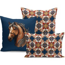 Klasik At Serisi Çift Tarafı Dijital Baskılı  3'lü Kırlent Kılıfı Seti (Horse)