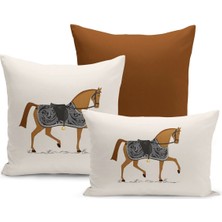 Klasik At Serisi Çift Tarafı Dijital Baskılı  3'lü Kırlent Kılıfı Seti (Horse)