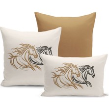 Klasik At Serisi Çift Tarafı Dijital Baskılı  3'lü Kırlent Kılıfı Seti (Horse)