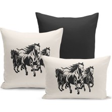 Klasik At Serisi Çift Tarafı Dijital Baskılı  3'lü Kırlent Kılıfı Seti (Horse)