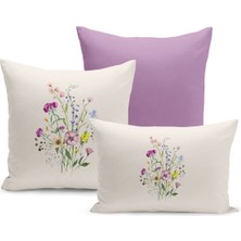 Flower Bahar Serisi Çift Tarafı Dijital Baskılı  3'lü Kırlent Kılıfı Seti (Spring)