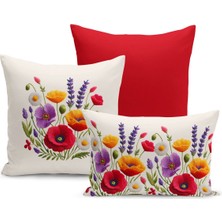 Flower Bahar Serisi Çift Tarafı Dijital Baskılı  3'lü Kırlent Kılıfı Seti (Spring)