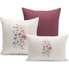 Flower Bahar Serisi Çift Tarafı Dijital Baskılı  3'lü Kırlent Kılıfı Seti (Spring)